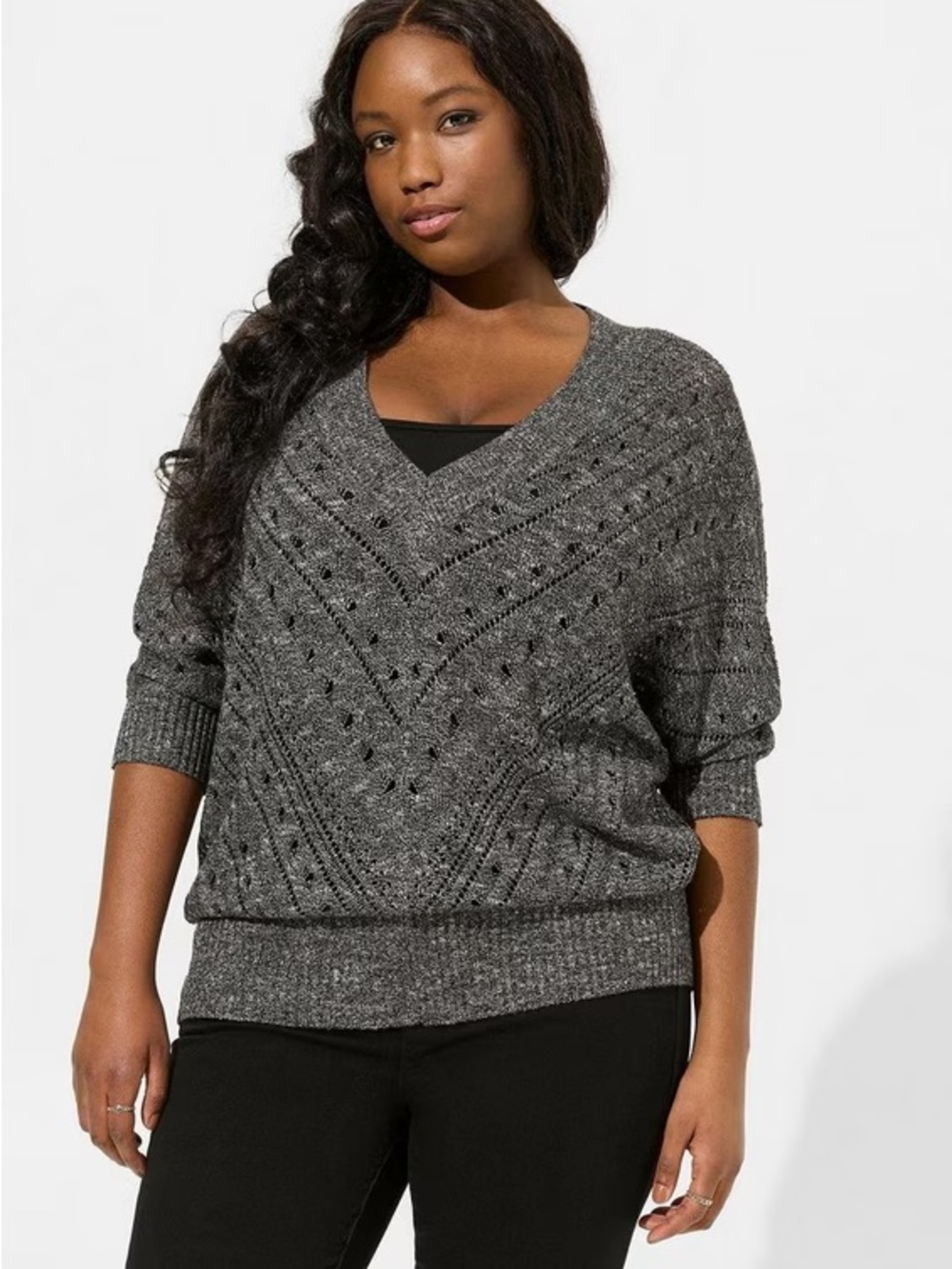 NWT Torrid Gray Pointelle Dolman Sweater V-Neck Plus Size 2X (18-20)